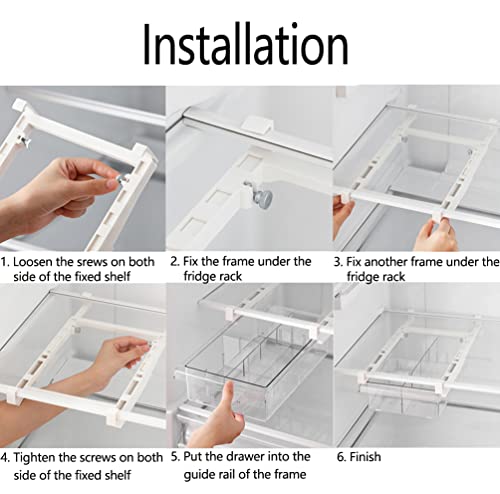 Cezoyx 2 Pack Fridge Drawer Organizer - Pull Out Refrigerator Organizer Bins with 2 Dividers, Fridge Shelf Holder Storage Box for Fruit, Vegetable, Food and Drinks, Fit for Fridge Shelf Under 0.6"