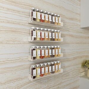 FEMELI Acrylic Spice Rack Wall Mount for Cabinets,Cupboard Or Pantry Door,4 Packs Of Hanging Spice Rack Shelf,Seasoning Organizer for Kitchen