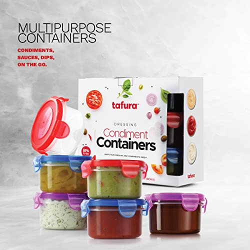 Salad Dressing Container to go, 6 Pack | 2.7 Oz. Dressing Containers for Lunch Box | Small Containers with Lids | Dip Containers for Lunch Box | Condiment Containers with Lids, Leakproof, BPA Free