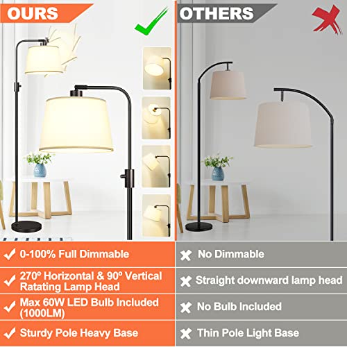 【Upgraded】 Dimmable Floor Lamp, 1000 Lumens LED Edison Bulb Included, Arc Floor Lamps for Living Room Modern Standing Lamp with Shade, Tall Lamps for Living Room Bedroom Office Dining Room-Black