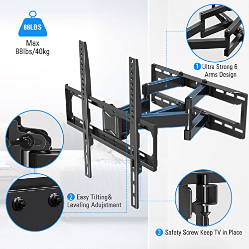 MOUNTUP TV Wall Mount - Full Motion TV Wall Mount for Most 26-65 Inch Flat and Curved TV up to 88 LBS, Wall Mount TV Bracket with Dual Swivel Articulating Rod Max VESA 400x400mm MU0010