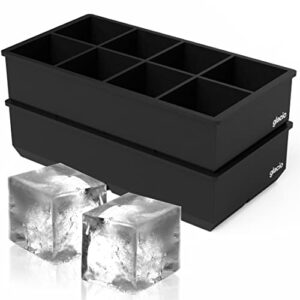 glacio ice cube trays silicone – large ice tray molds for making 8 giant ice cubes for whiskey – 2 pack