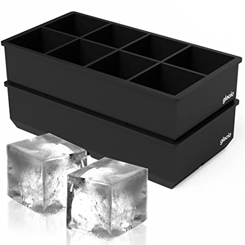 glacio Ice Cube Trays Silicone - Large Ice Tray Molds for making 8 Giant Ice Cubes for Whiskey - 2 Pack