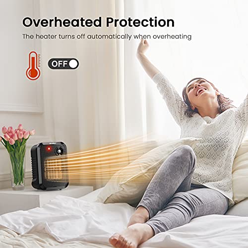 andily 500W Space Electric Small Heater for Home&Office Indoor Use on Desk with Safety Power Switch PTC BLACK