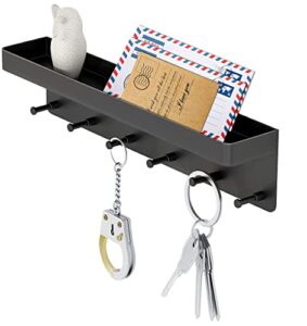 mko key holder for wall decorative – mail organizer and key rack with tray for hallway kitchen farmhouse decor,stainless steel key hooks mail holder wall mounted – 6 hooks (black)