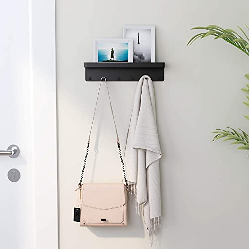 MKO Key Holder for Wall Decorative - Mail Organizer and Key Rack with Tray for Hallway Kitchen Farmhouse Decor,Stainless Steel Key Hooks Mail Holder Wall Mounted - 6 Hooks (Black)