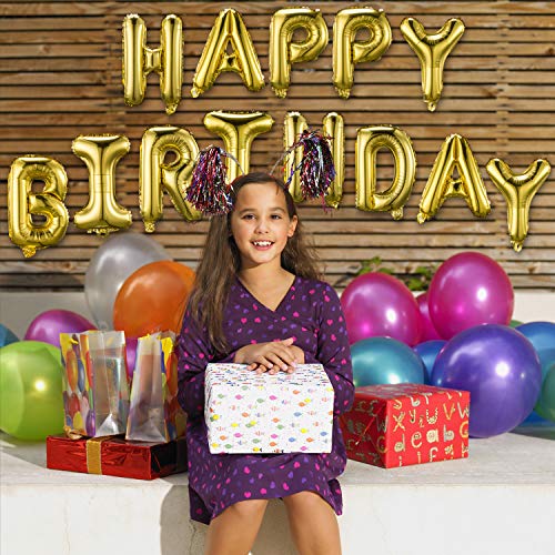 Happy Birthday Banner (3D Gold Lettering) Mylar Foil Letters | Inflatable Party Decor and Event Decorations for Kids and Adults | Reusable, Ecofriendly Fun