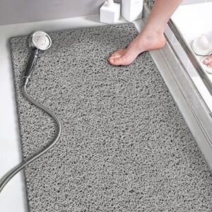 shower mats non slip without suction cups, 15.7×36 inch, bath mat for textured tub surface, loofah mats for shower and bathroom, quick drying, grey