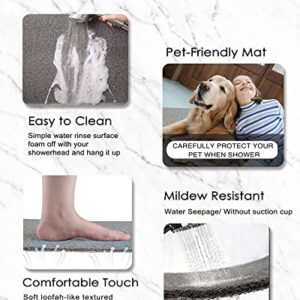 Shower Mats Non Slip Without Suction Cups, 15.7×36 Inch, Bath Mat for Textured Tub Surface, Loofah Mats for Shower and Bathroom, Quick Drying, Grey