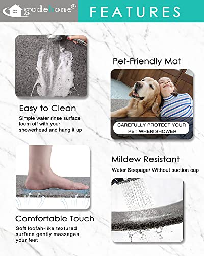 Shower Mats Non Slip Without Suction Cups, 15.7×36 Inch, Bath Mat for Textured Tub Surface, Loofah Mats for Shower and Bathroom, Quick Drying, Grey