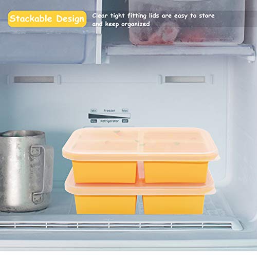 Bangp 1-Cup Silicone Freezing Tray with Lid,2 Pack,Easy-Release Silicone 1 Cup Freezer Tray,Freezer Containers,Freeze and Store Soup,Broth,Sauce,Leftovers - Makes 8 Perfect 1 Cup Portions