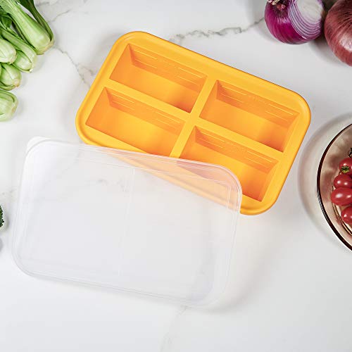 Bangp 1-Cup Silicone Freezing Tray with Lid,2 Pack,Easy-Release Silicone 1 Cup Freezer Tray,Freezer Containers,Freeze and Store Soup,Broth,Sauce,Leftovers - Makes 8 Perfect 1 Cup Portions