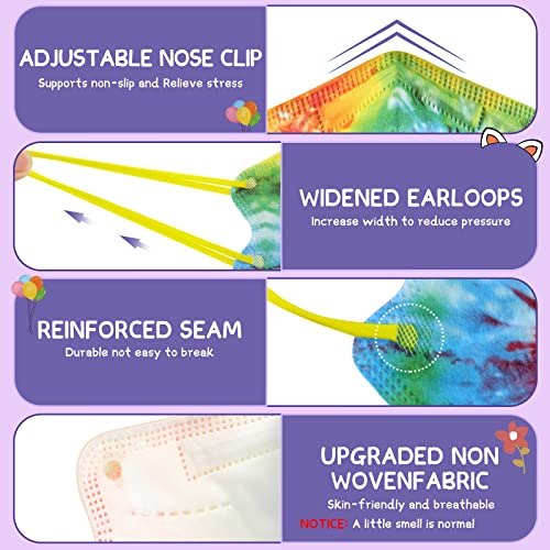 MISSAA KN95 Face Masks for Kids 30 Pcs, 5 Layers Disposable Protective Mask Small Size with Elastic Earloops for Children Boys Girls School Indoor Outdoor Use, Tie-dye