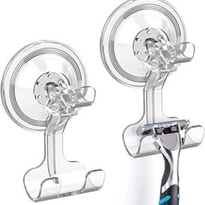 LUXEAR Suction Hooks, 2 Pack Razor Hooks Removable & Reusable Suction Shower Hook Waterproof Powerful Vacuum Suction Hanger for Towel Bathrobe Loofah Bathroom Kitchen Storage Hooks Weather Hanger Hook