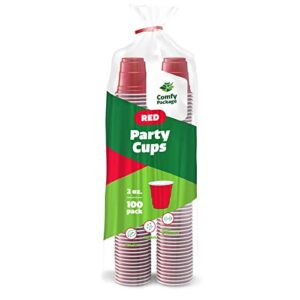 Comfy Package [100 Count] 2 oz. Mini Plastic Shot Glasses - Red Disposable Jello Shot Cups