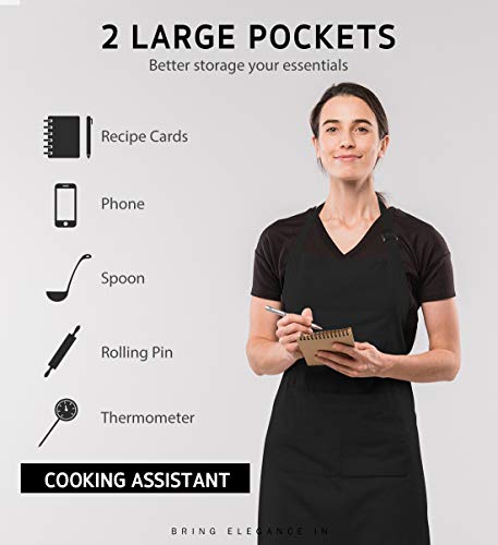 Syntus 12 Pack Bib Apron, Unisex Aprons Adjustable Waterdrop Resistant with 2 Pockets Cooking Kitchen Apron for Chef, BBQ Drawing Apron Bulk, Black