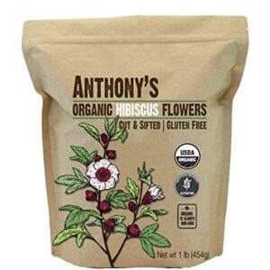 Anthony's Organic Hibiscus Flowers, 1 lb, Cut & Sifted, Gluten Free, Non GMO, Non Irradiated, Keto Friendly