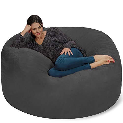 Chill Sack Bean Bag Chair: Giant Memory Foam Furniture Bags and Large Lounger, Big Sofa with Huge Water Resistant Soft Micro Suede Cover, Charcoal, 5-feet (AMZ-5SK-MS03)