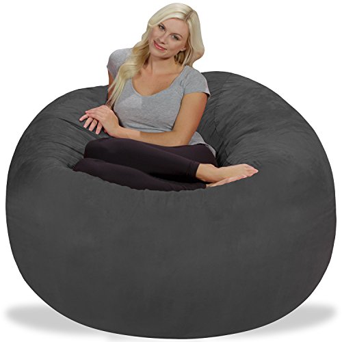 Chill Sack Bean Bag Chair: Giant Memory Foam Furniture Bags and Large Lounger, Big Sofa with Huge Water Resistant Soft Micro Suede Cover, Charcoal, 5-feet (AMZ-5SK-MS03)