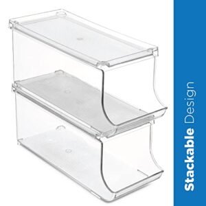 Set of 2 Stackable Refrigerator Organizer Bins Pop Soda Can Dispenser Beverage Holder for Fridge, Freezer, Kitchen, Countertops, Cabinets - Clear Plastic Canned Food Pantry Storage Rack Holds 9 Cans