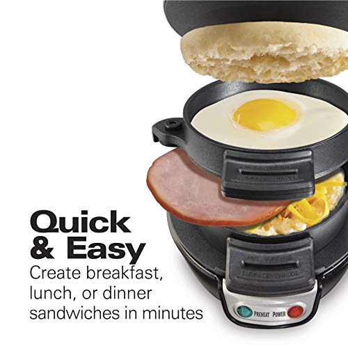 Hamilton Beach Breakfast Sandwich Maker with Egg Cooker Ring, Customize Ingredients, Perfect for English Muffins, Croissants, Mini Waffles, Black