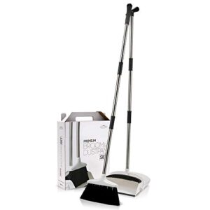 Broom and Dustpan Set for Home - Premium Long Handled Broom Dustpan Combo - Upright Standing Lobby Broom and Dust Pan Brush w/ Handle - Great Edge, Lightweight and Robust