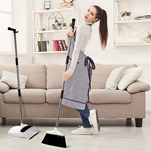 Broom and Dustpan Set for Home - Premium Long Handled Broom Dustpan Combo - Upright Standing Lobby Broom and Dust Pan Brush w/ Handle - Great Edge, Lightweight and Robust
