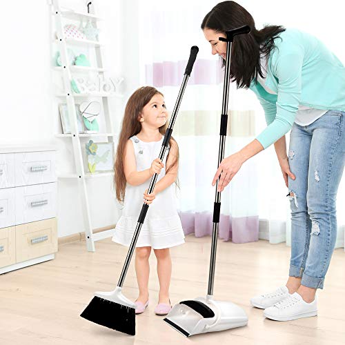 Broom and Dustpan Set for Home - Premium Long Handled Broom Dustpan Combo - Upright Standing Lobby Broom and Dust Pan Brush w/ Handle - Great Edge, Lightweight and Robust