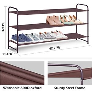 AOODA 3-Tier Long Shoe Rack for Closet Stackable Wide Shoe Shelf Organizer and Storage for Floor, Entryway (Bronze)