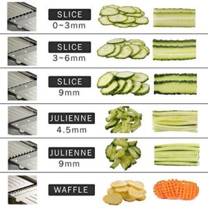 Mandoline Slicer for Food and Vegetables -VEKAYA Adjustable Kitchen Vegetable Slicer For Potatoes and Onion| French Fry Slicer, Vegetable Chopper and Cutter with Waffle Maker and Gloves (Black)