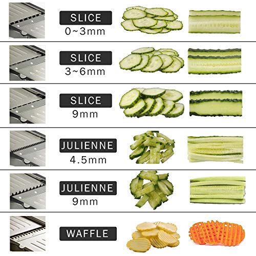 Mandoline Slicer for Food and Vegetables -VEKAYA Adjustable Kitchen Vegetable Slicer For Potatoes and Onion| French Fry Slicer, Vegetable Chopper and Cutter with Waffle Maker and Gloves (Black)