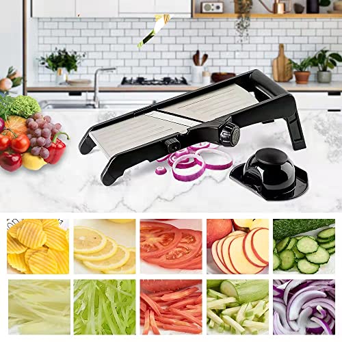 Mandoline Slicer for Food and Vegetables -VEKAYA Adjustable Kitchen Vegetable Slicer For Potatoes and Onion| French Fry Slicer, Vegetable Chopper and Cutter with Waffle Maker and Gloves (Black)