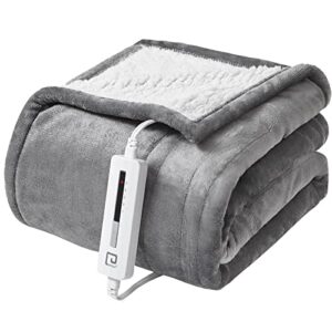 EHEYCIGA Heated Blanket Electric Blanket Throw - Heating Blanket with 5 Heating Levels & 4 Hours Auto Off, Soft Cozy Sherpa Washable Blanket with Fast Heating, 50 x 60 Inches, Grey