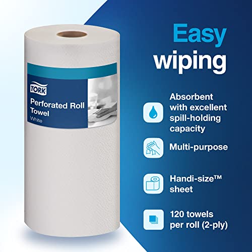 Tork Handi-Size Perforated Paper Towel, White, Universal, 2-Ply, Case of 30 Rolls, 120 per Roll, 3,600 Towels