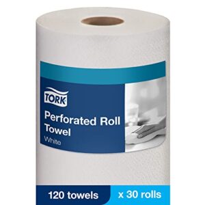 Tork Handi-Size Perforated Paper Towel, White, Universal, 2-Ply, Case of 30 Rolls, 120 per Roll, 3,600 Towels