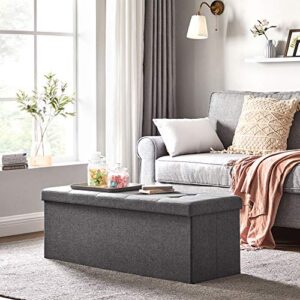 SONGMICS 43 Inches Folding Storage Ottoman Bench, Storage Chest, Foot Rest Stool, Bedroom Bench with Storage, Holds up to 660 lb, Dark Gray ULSF77K