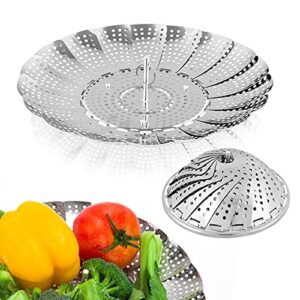 sayfine vegetable steamer basket, premium stainless steel veggie steamer basket for cooking – folding expandable steamers to fits various size pot (large(6.1″ to 10.5″))
