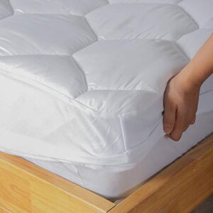 Queen Mattress Pad, 8-21" Deep Pocket Protector Ultra Soft Quilted Fitted Topper Cover Fit for Dorm Home Hotel -White