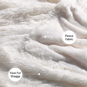 Decorative Extra Soft Fuzzy Faux Fur Throw Blanket 50" x 60",Solid Reversible Lightweight Long Hair Shaggy Blanket,Fluffy Cozy Plush Comfy Microfiber Fleece Blankets for Couch Sofa Bedroom,Cream White