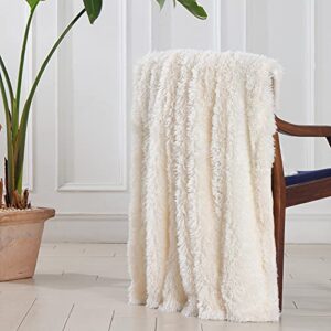 Decorative Extra Soft Fuzzy Faux Fur Throw Blanket 50" x 60",Solid Reversible Lightweight Long Hair Shaggy Blanket,Fluffy Cozy Plush Comfy Microfiber Fleece Blankets for Couch Sofa Bedroom,Cream White