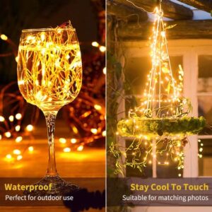 Minetom Fairy Lights Plug in, 33Ft 100 LEDs Waterproof Silver Wire Firefly Lights, UL Adaptor Included, Starry String Lights for Wedding Indoor Outdoor Christmas Patio Garden Decoration, Warm White