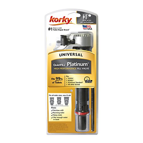 Korky 528MP QuietFILL Platinum Fill Valve-Fits Most Toilets-Easy to Install-Made in USA, Universal 99%, Black