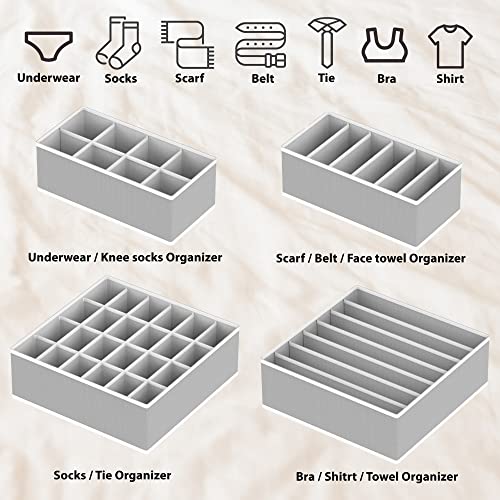 SimpleHouseware Closet Underwear Organizer Drawer Divider 4 Set, Gray