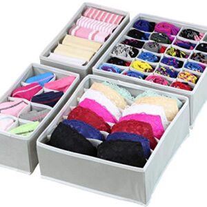 SimpleHouseware Closet Underwear Organizer Drawer Divider 4 Set, Gray