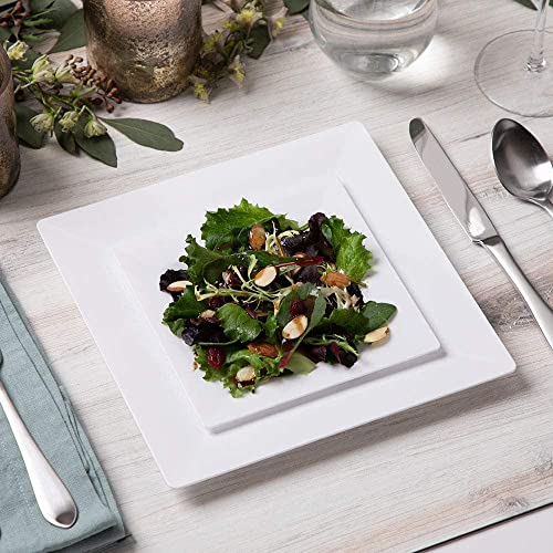 Aya's Cutlery Kingdom Disposable Square Plastic Plates - 60 Pack - 30 x 9.5 Dinner and 30 x 6.5 Salad Combo Plate - Premium Heavy Duty - Fancy and perfect for a Party, Wedding, or Birthday