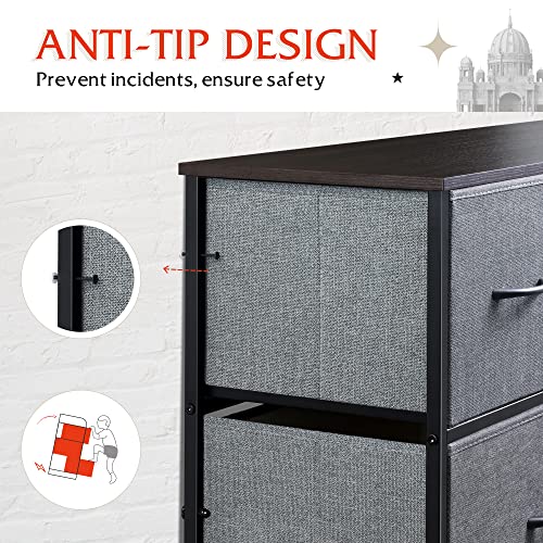 WLIVE 9-Drawer Dresser, Fabric Storage Tower for Bedroom, Nursery, Entryway, Closets, Tall Chest Organizer Unit with Textured Print Fabric Bins, Steel Frame, Wood Top, Dark Grey