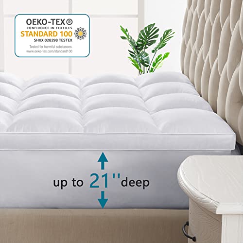 CHOKIT Luxury Soft 5D Spiral Fiber Queen Mattress Topper, Extra Thick Mattress Pad Cover for Back Pain Relief, Cooling Breathable Pillow Top Protector with 8-21" Deep Pocket, All Season Bedding