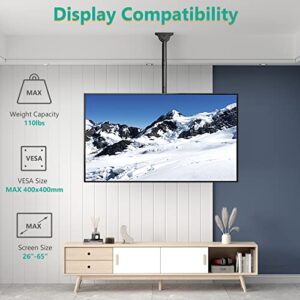 WALI TV Ceiling Mount Adjustable Bracket Fits Most LED, LCD, OLED and Plasma Flat Screen Display 26 to 65 Inch, up to 110 Lbs, VESA 400x400mm (CM2665), Black