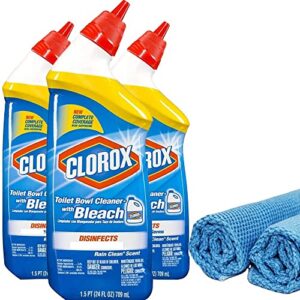 3 Clorox Toilet Bowl Cleaner with Bleach , Rain Clean 24 oz , - BONUS Microfiber Cleaning Cloth