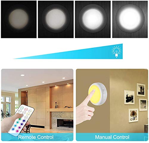 Puck Lights, Cadrim 13 Colors Changeable LED Puck lightings Battery Powered Dimmable Under Cabinet Lights, Battery Powered Under Counter Lights with 2 Wireless Remote Controls for Kitchen(6 Pack)